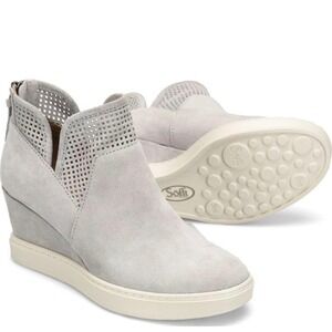 Sofft Womens Light Grey Suede Perforated Wedge Ankle Booties Zip Up size 10